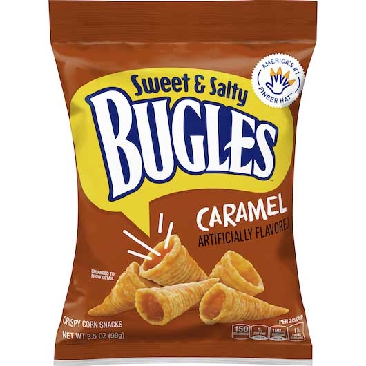 Bugles Sweet and Salty Caramel Crispy Corn Snacks, 3.5 Ounce -- 7 per case.