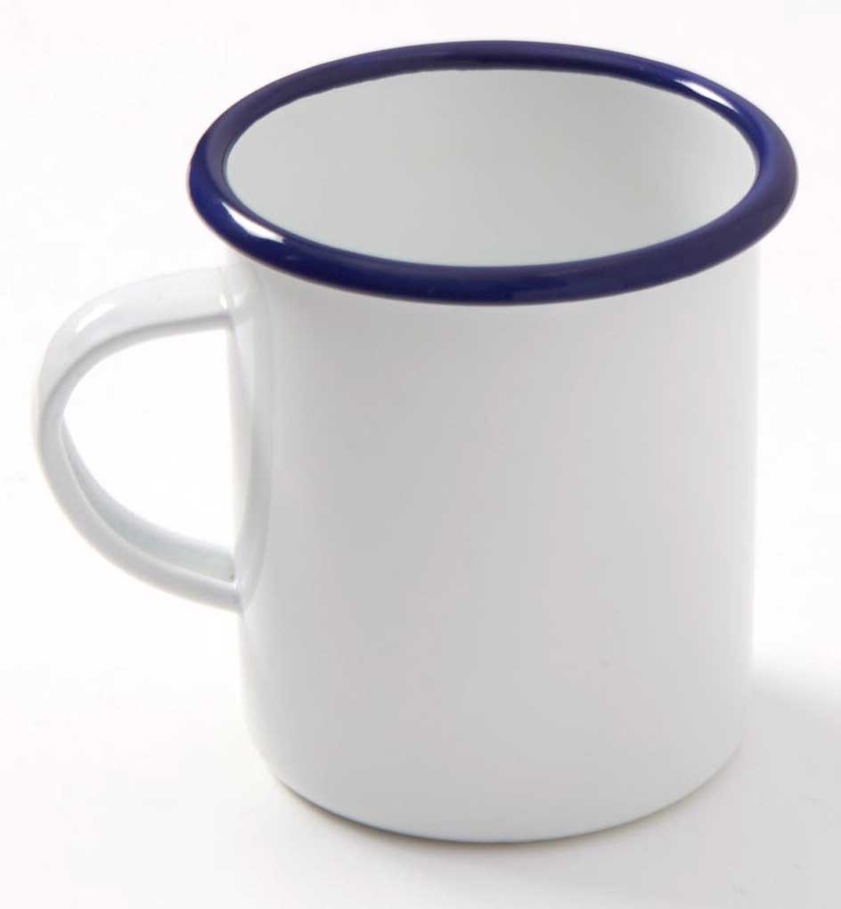 American Metalcraft White with Blue Rim Enamel Mug with Handle, 16 Ounce