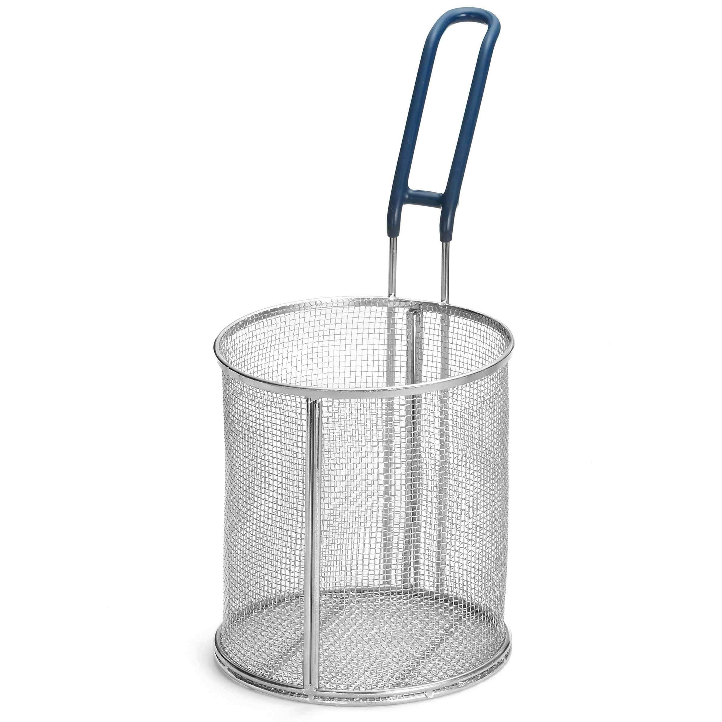 Tablecraft 18/8 Stainless Steel Large Round Pasta Basket with Blue Cool Touch Vinyl Handle, 6.5 x 6.5 x 7 inch -- 2 per case