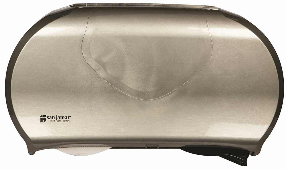 San Jamar Summit Stainless Steel Look Twin Jumbo Bath Tissue Dispenser, 9 inch.