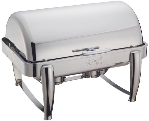 Winco Virtuoso Stainless Steel Extra Heavyweight Roll Top Full Size Chafer, 8 Quart