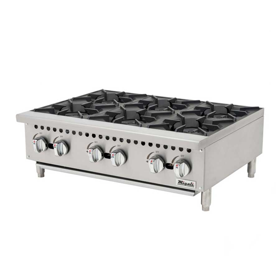 Migali 6 Burners Countertop Hot Plate, 36 inch Width x 27.6 inch Depth x 13.1 inch Height
