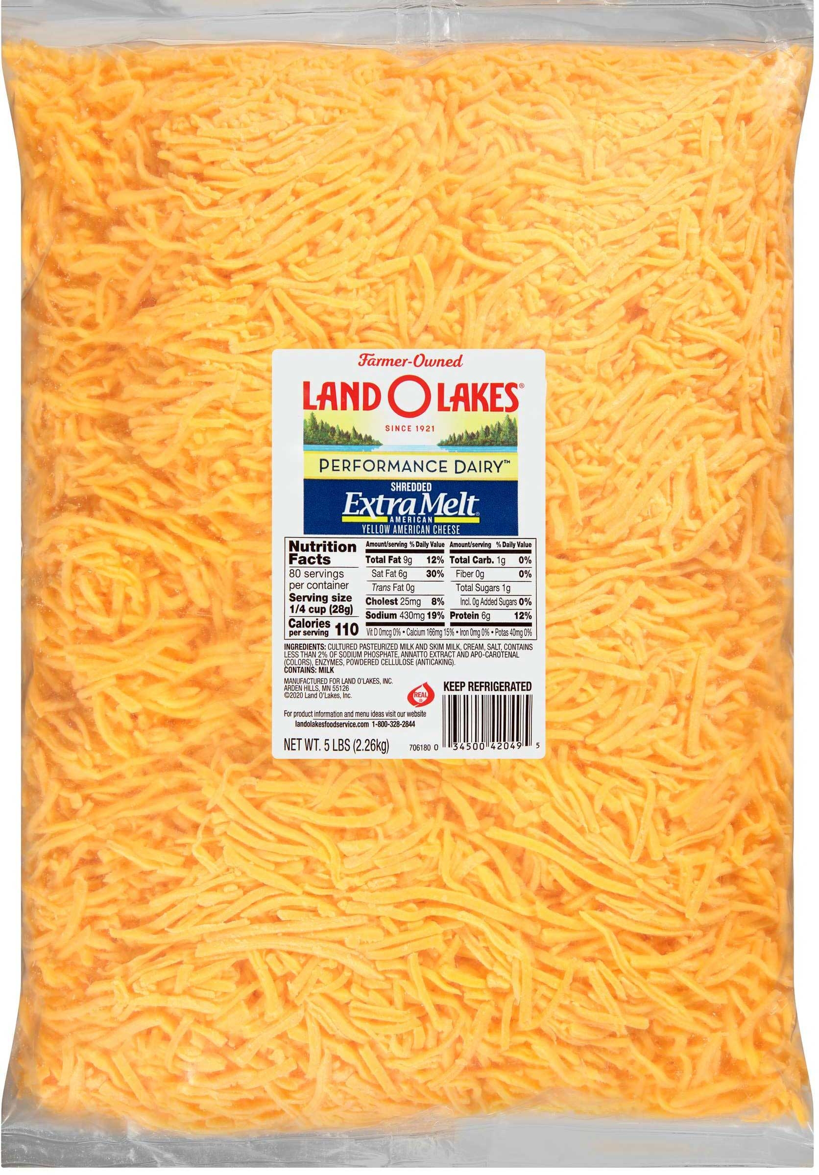 Land O Lakes Extra Melt Shredded Process Yellow American Cheese, 5 Pound