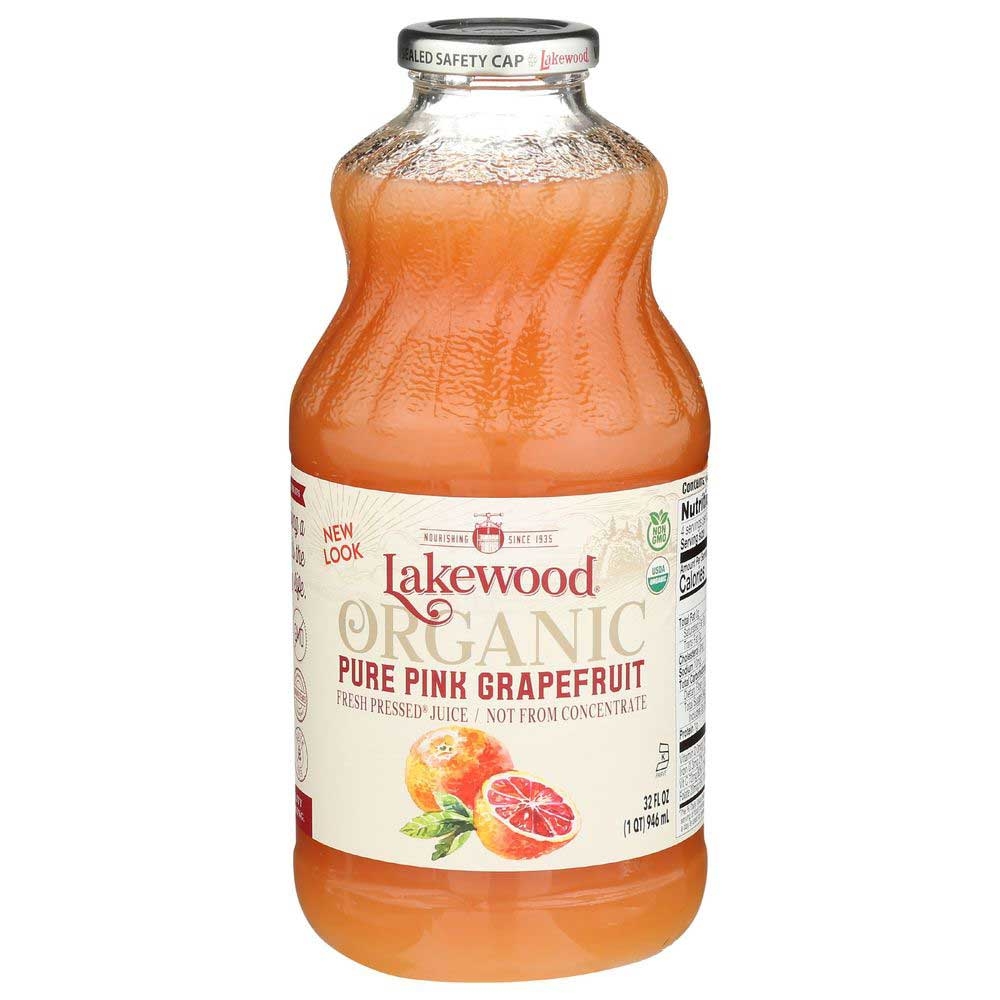 Lakewood Organic Pure Pink Grapefruit Juice, 32 Fluid Ounce -- 6 per case