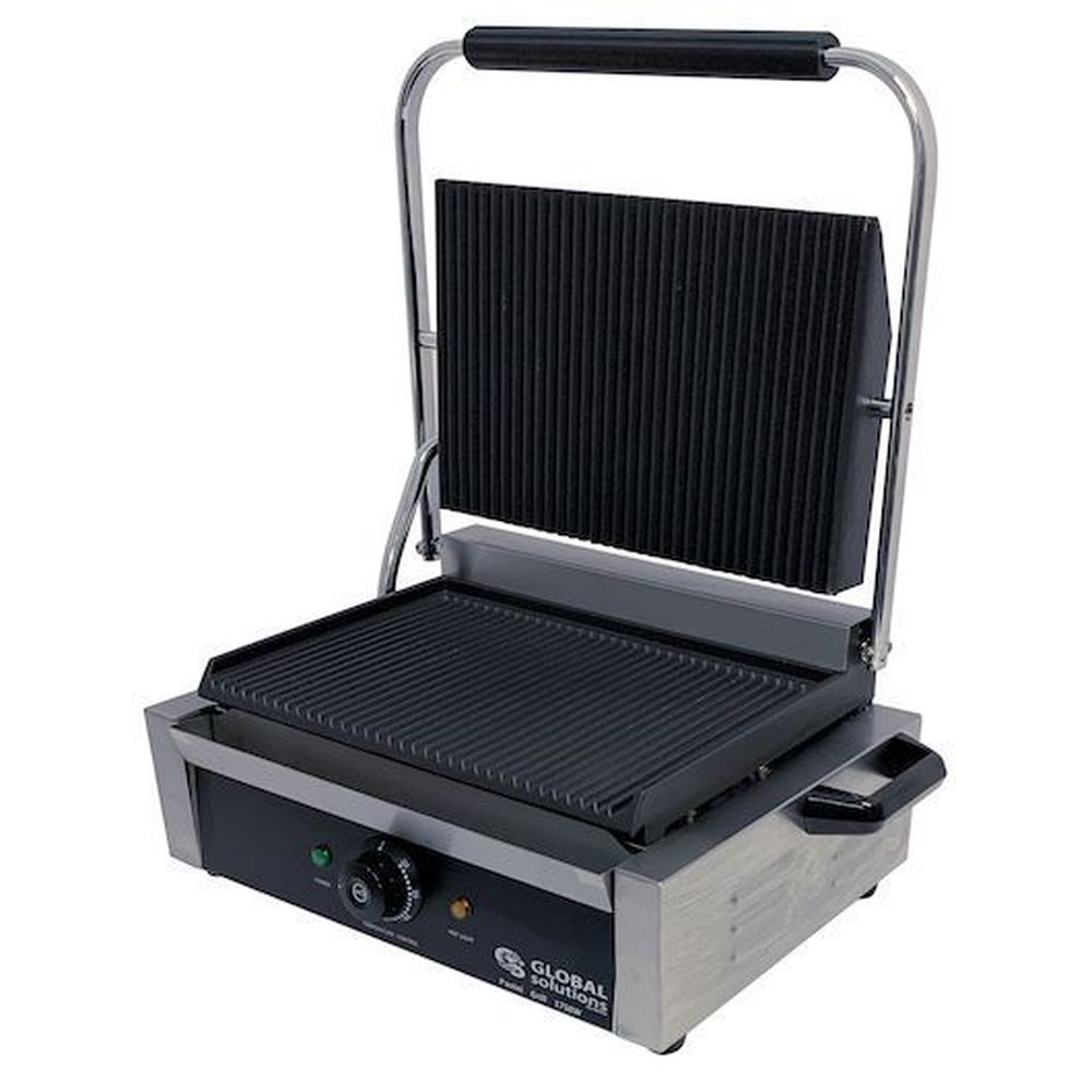 Global Solutions Grooved Plat Panini/Sandwich Grill, 13 x 8 1/2 inch