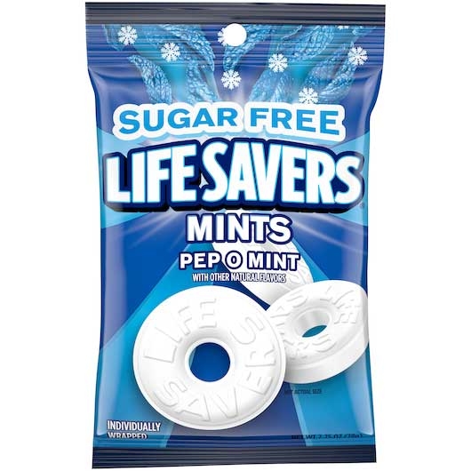 LifeSavers Sugar-Free Pep O Mint Mints - 2.75 oz. bag, 12 per case