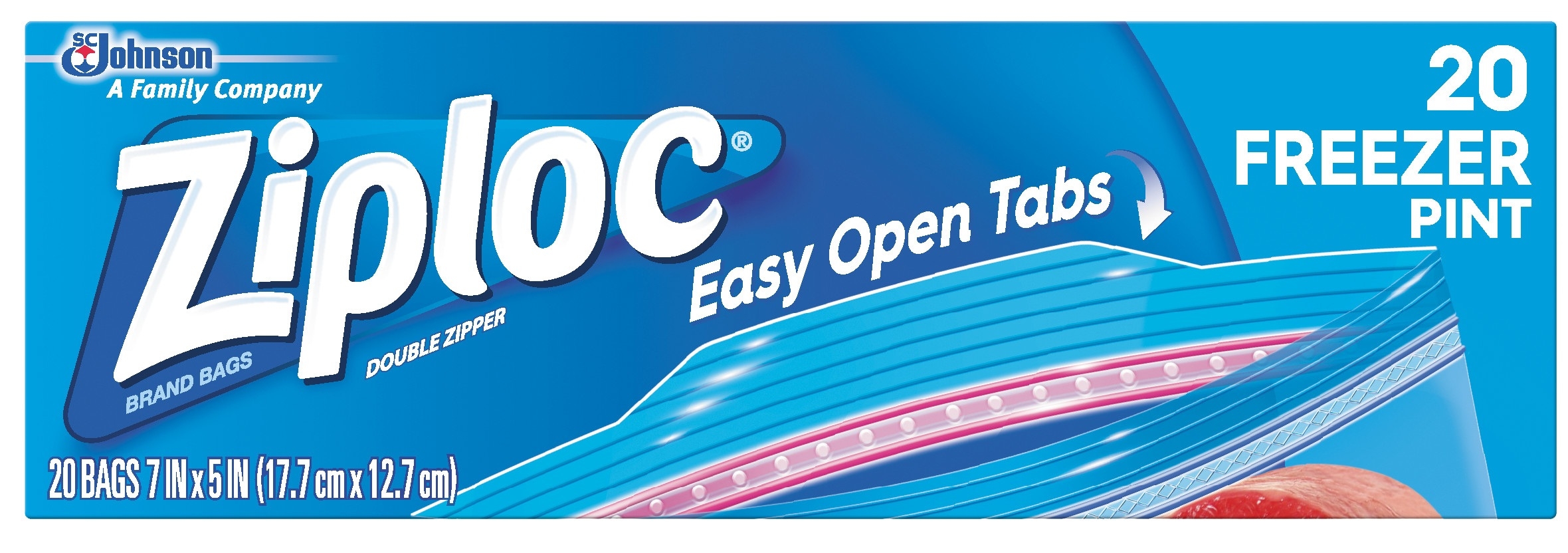 Ziploc Easy To Open Pint Freezer Bag, 20 count per pack -- 12 per case.