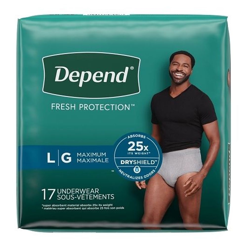 Depend Large Grey Maximum Absorbency Underwear, 17 count -- 2 per case
