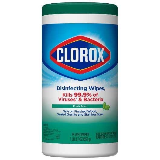 Clorox Fresh Scent Disinfectant Wipes - 75 count per pack -- 6 packs per case