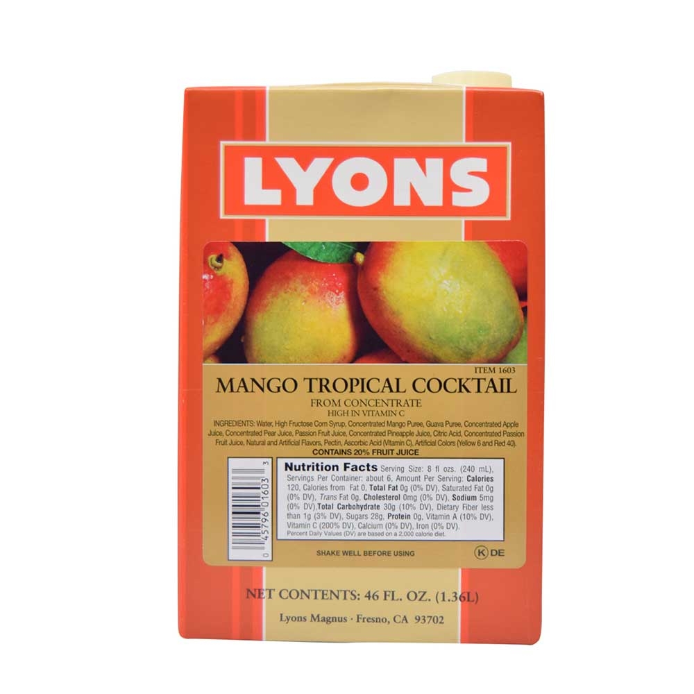 Lyons Mango Tropical Cocktail Juice, 46 Fluid Ounce -- 12 per case