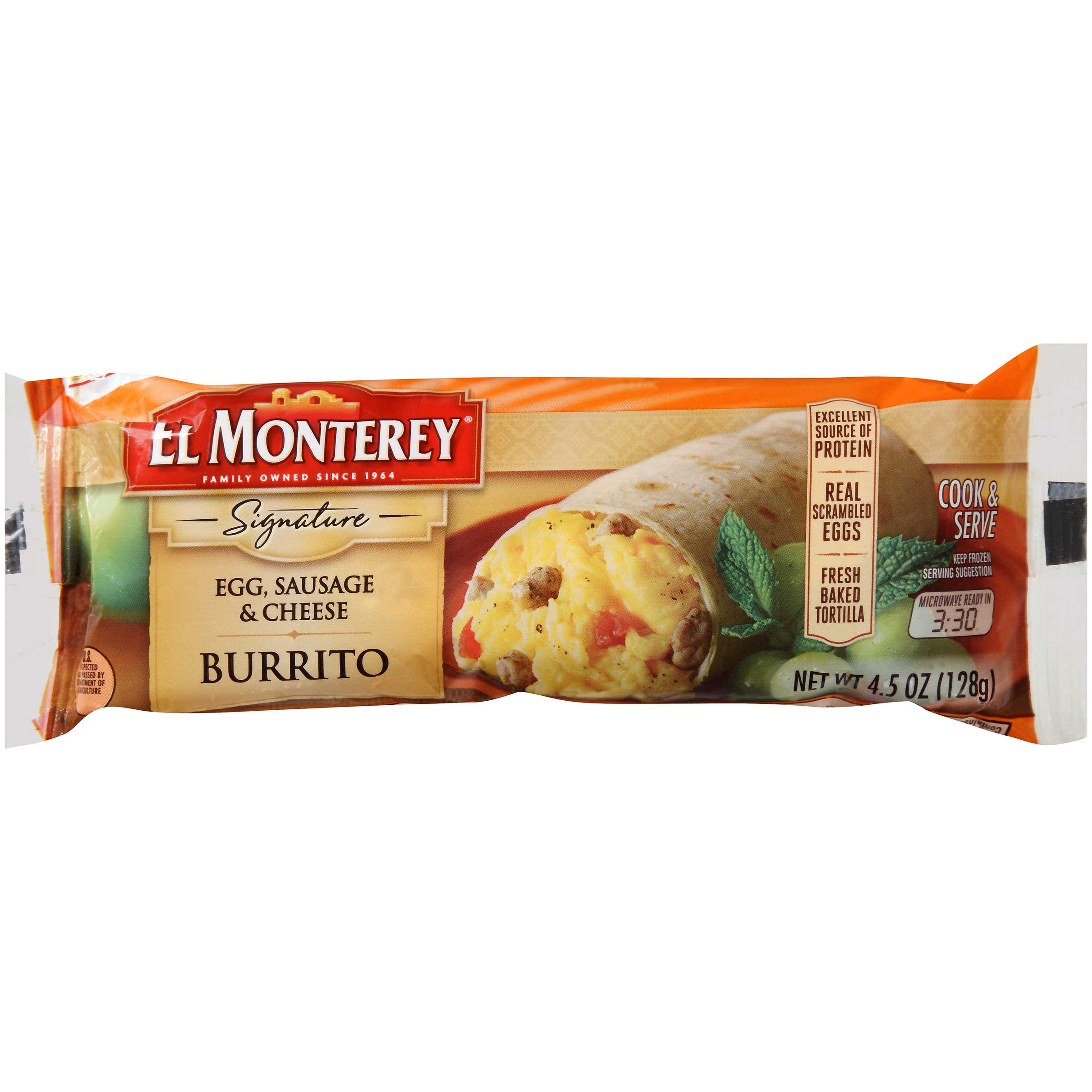 Ruiz El Monterey Egg and Cheese Sausage Breakfast Burrito, 4.5 Ounce -- 24 per case.