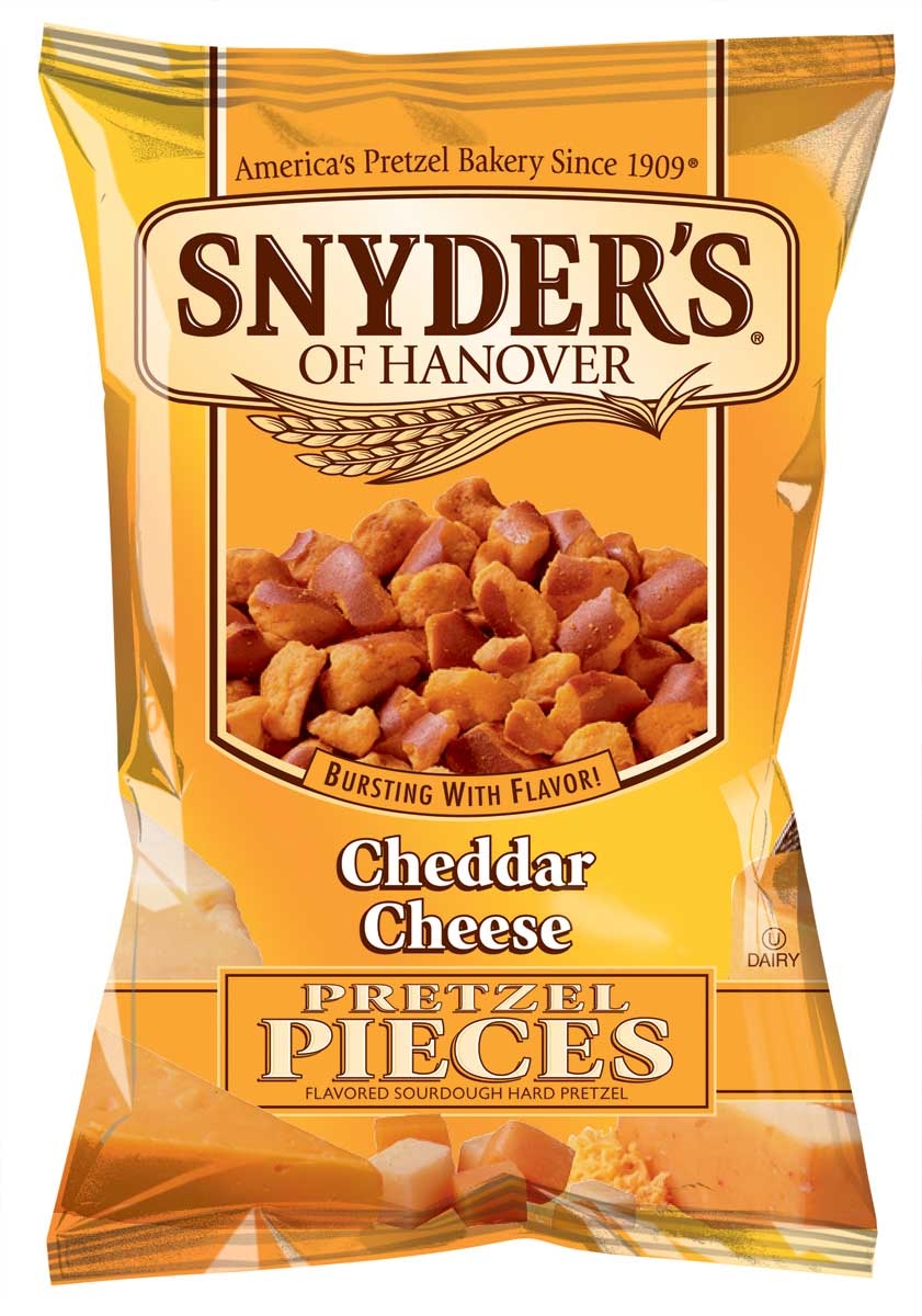 Snyders of Hanover Cheddar Cheese Pretzel Pieces, 8 Ounce -- 6 per case.