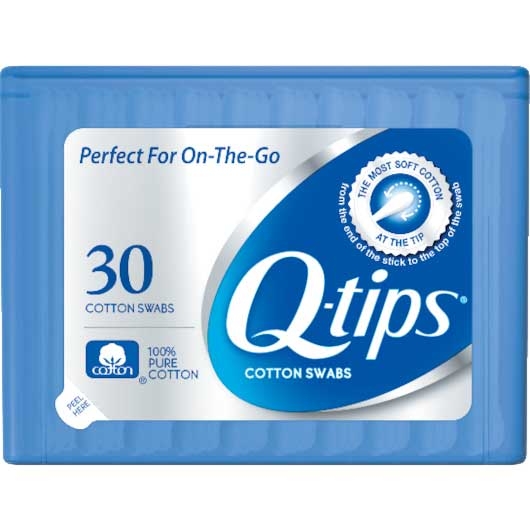 Q-Tip 100 Percent Pure Cotton Swab, Purse Pack - 30 per pack -- 36 packs per case.