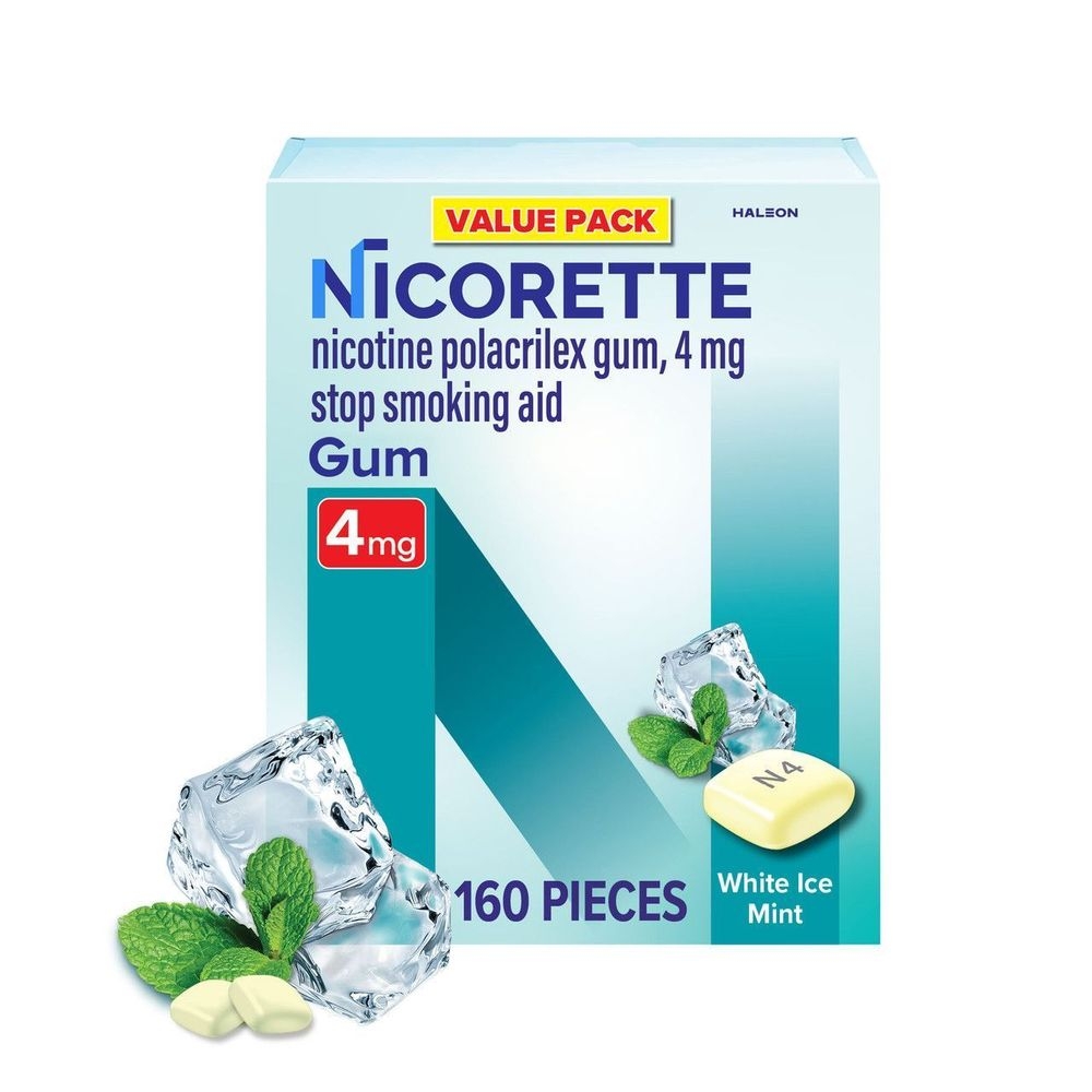 Nicorette White Ice Mint 4mg Nicotine Chewing Gum, 160 count -- 9 per case