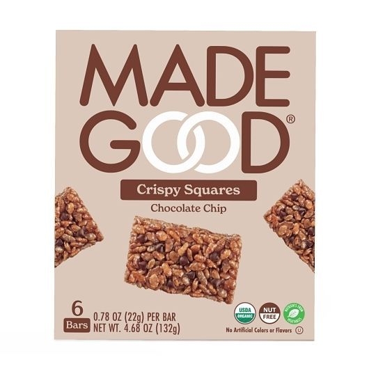 Madegood Chocolate Chip Crispy Squares, 6 count -- 6 per case