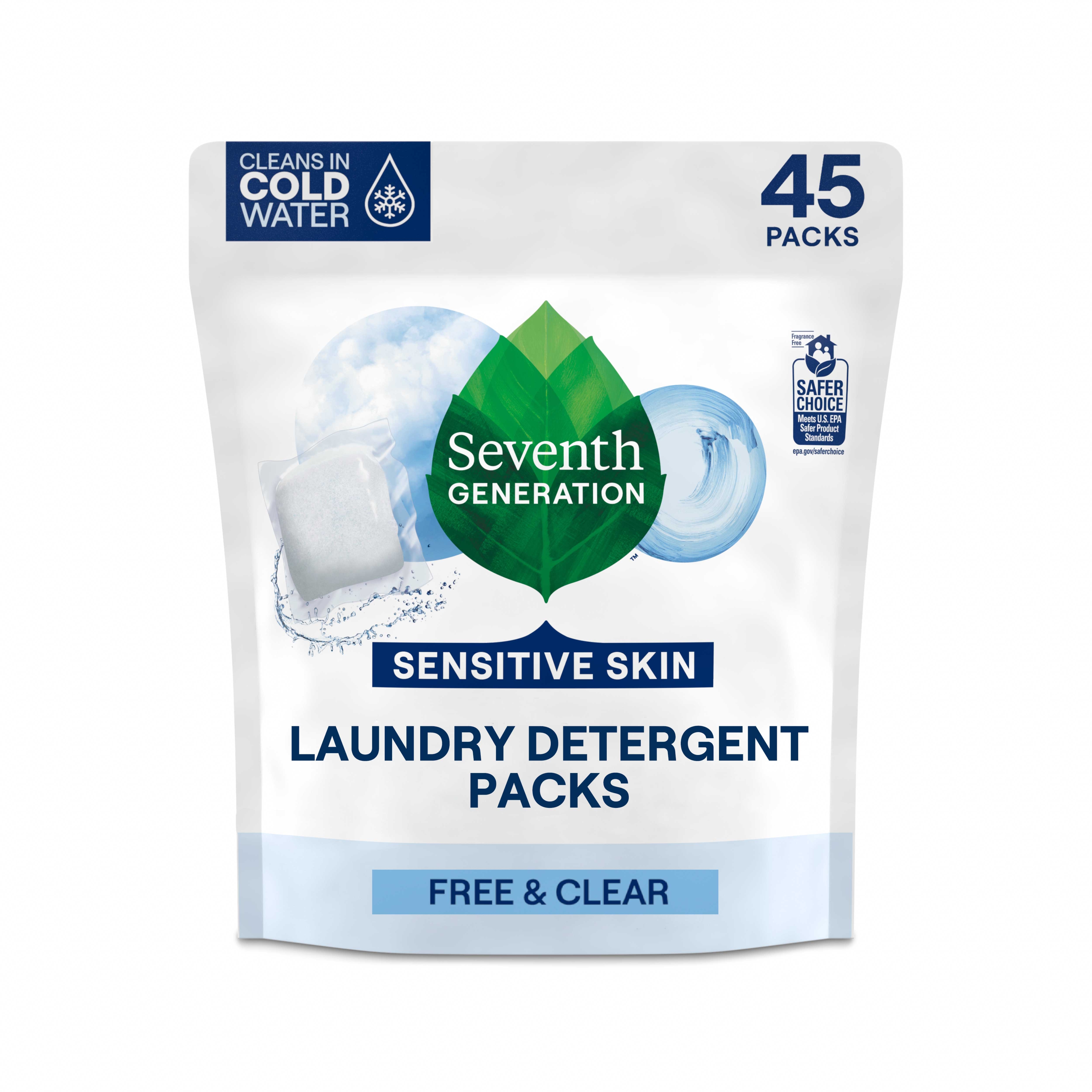 Seventh Generation Free and Clear Detergent Pack, 45 Count -- 8 per case