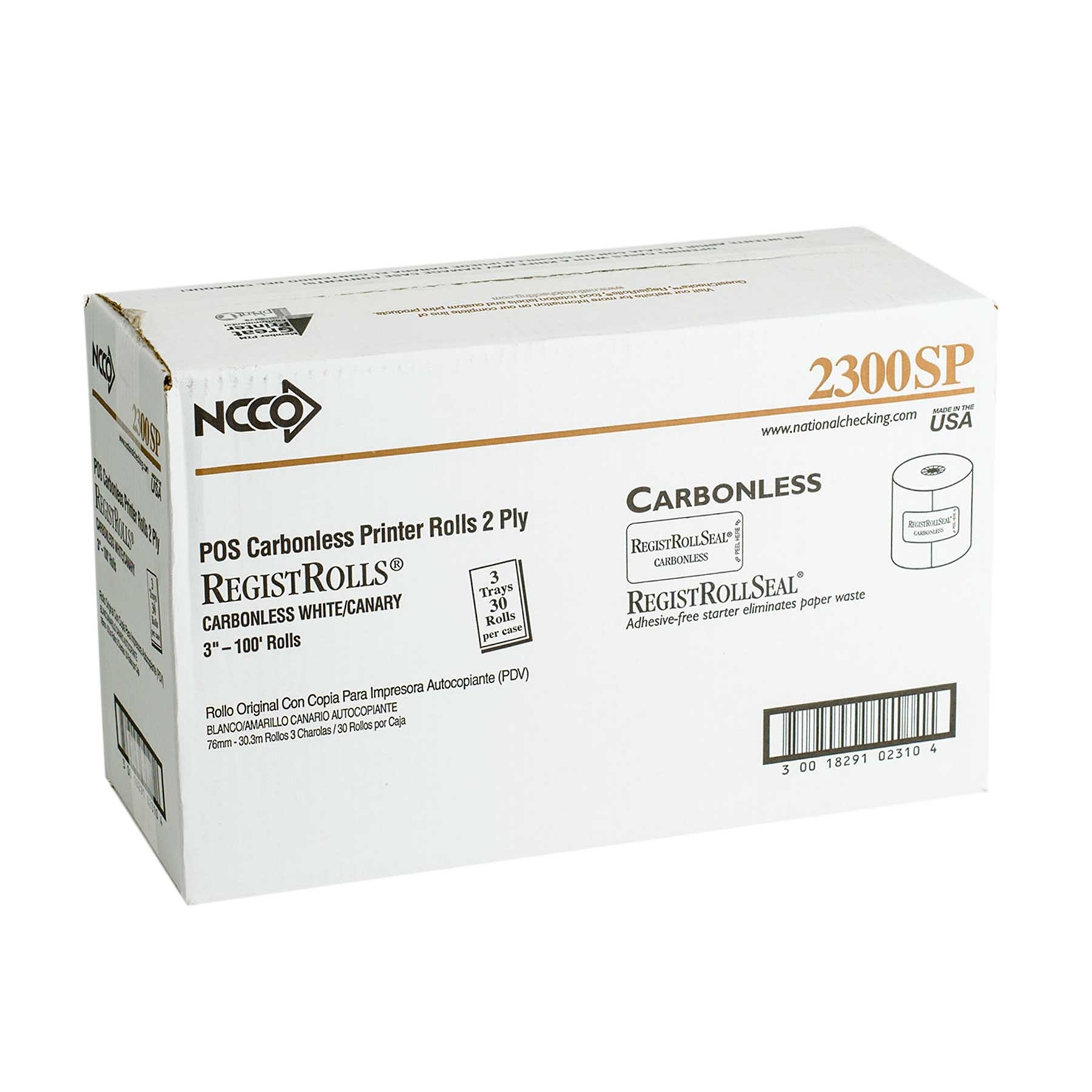 National Checking Company White/Canary Carbonless 2 Ply Register Roll Tape, 3 inch -- 30 per case.