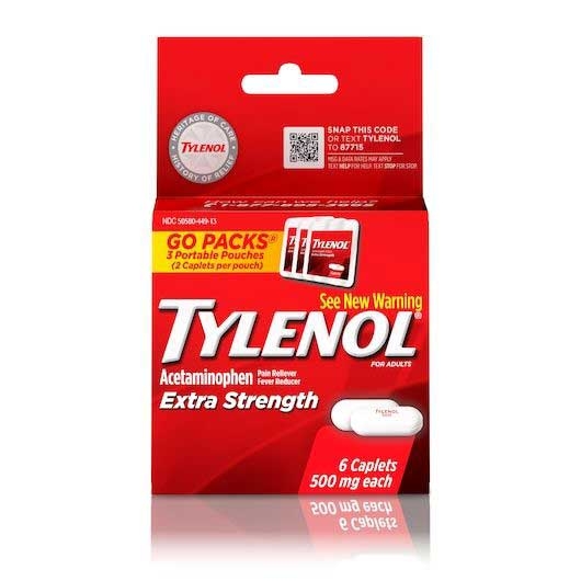 Tylenol Extra Strength 500mg Caplets - 6 count per pack -- 72 packs per case