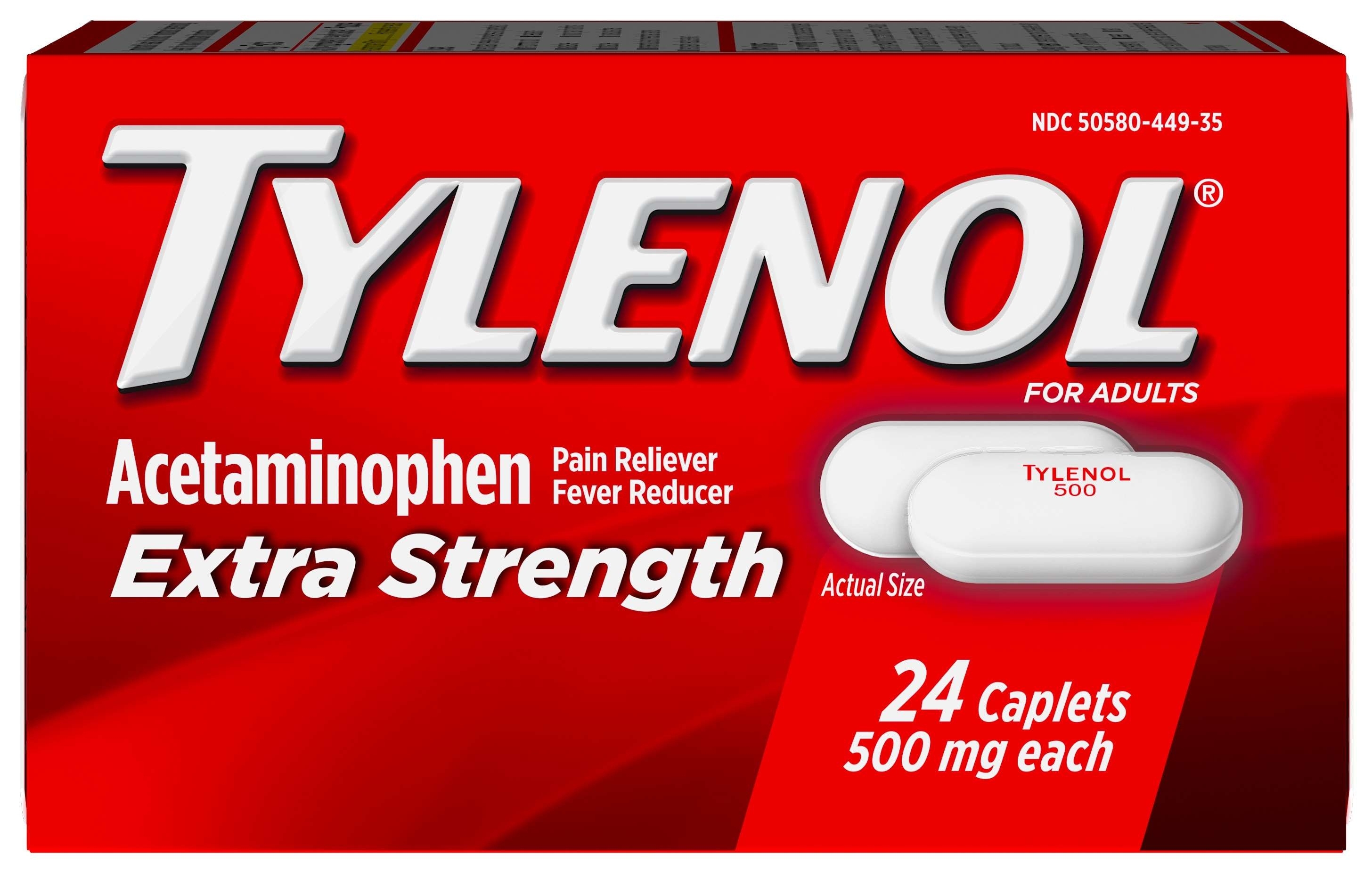 Tylenol Extra Strength Pain Reliever Fever Reducer 500mg Caplets, 24 per unit -- 72 per case