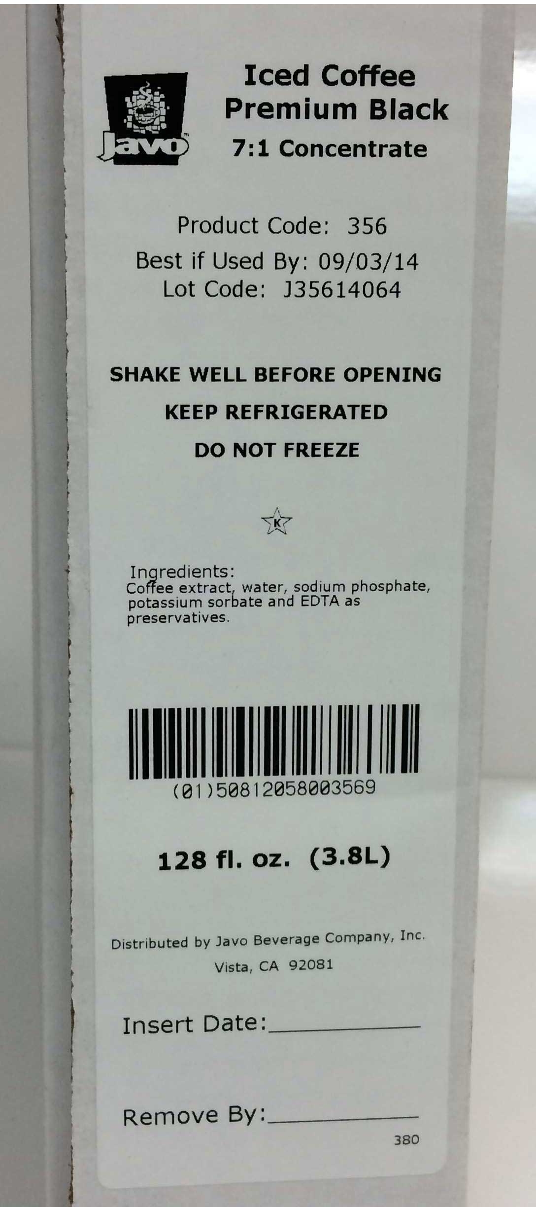 Javo Beverage Premium Black Cold Brew Coffee, 1 Gallon