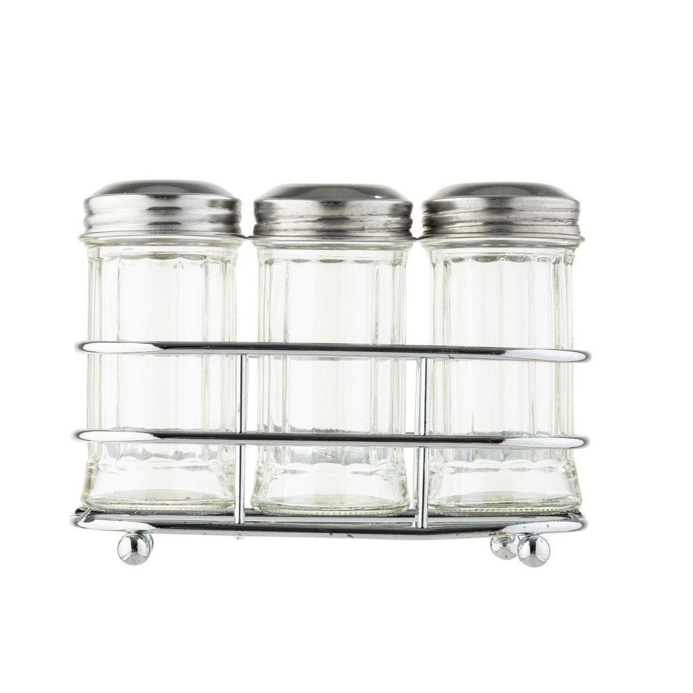 Tablecraft 3 Piece Shaker Set with Rack, 2 Ounce Capacity -- 6 per case