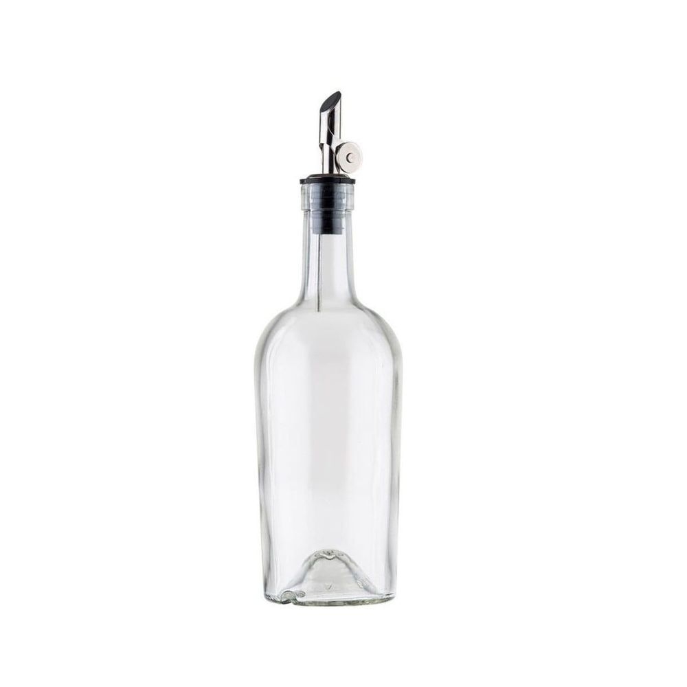 Tablecraft Clear Glass Oil Bottle with Stainless Steel Pourer, 17.5 Ounce Capacity -- 12 per case