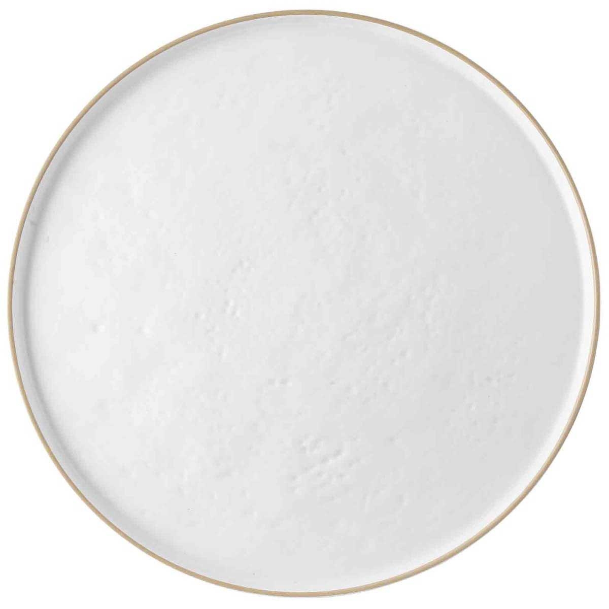Tablecraft Europa Collection Melamine White Textured Pattern with Beige Rim Round Serving Tray, 18 x 18 x 0.875 inch