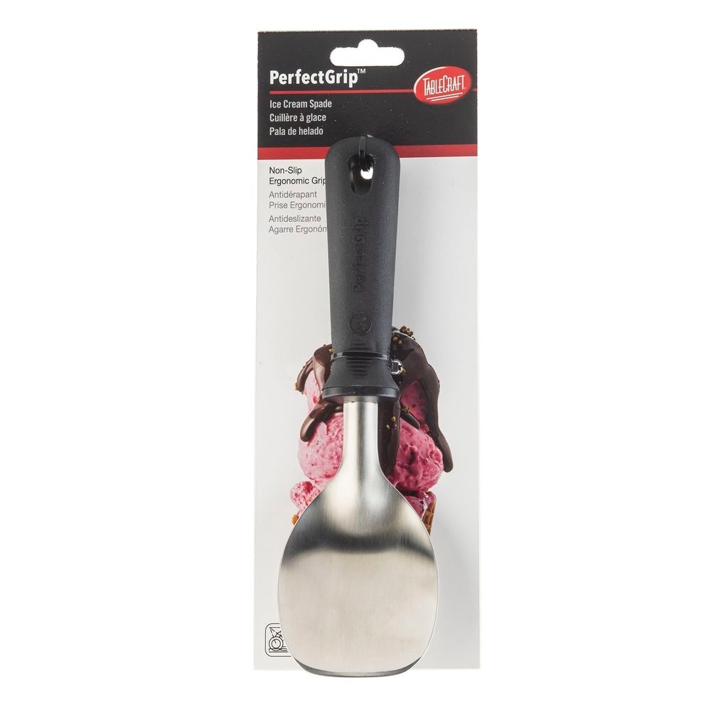 Tablecraft PerfectGrip 18-0 Stainless Steel Black Ice Cream Spade, 2.75 x 1 x 9.75 inch -- 12 per case