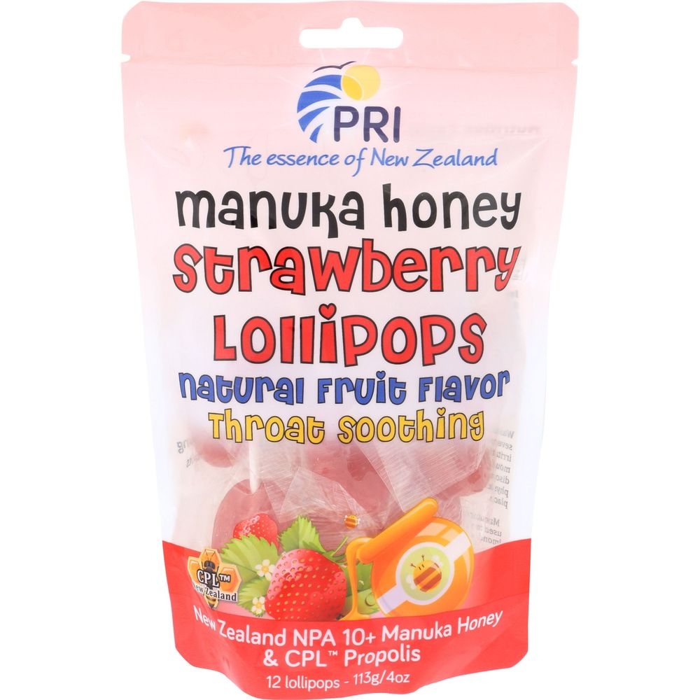 PRI Strawberry Throat Soothing Lollipops, 12 count -- 6 per case