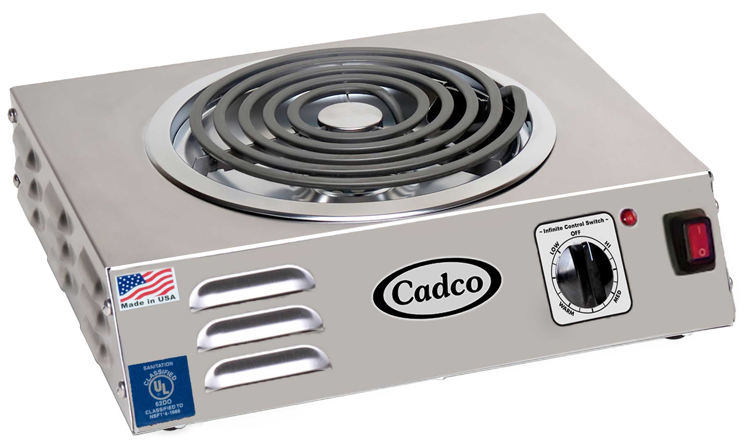 Cadco Portable Stainless 220 Volt Hi-Power Single Hot Plate with Tubular Elements, 14 x 4 1/8 x 12 1/4 inch