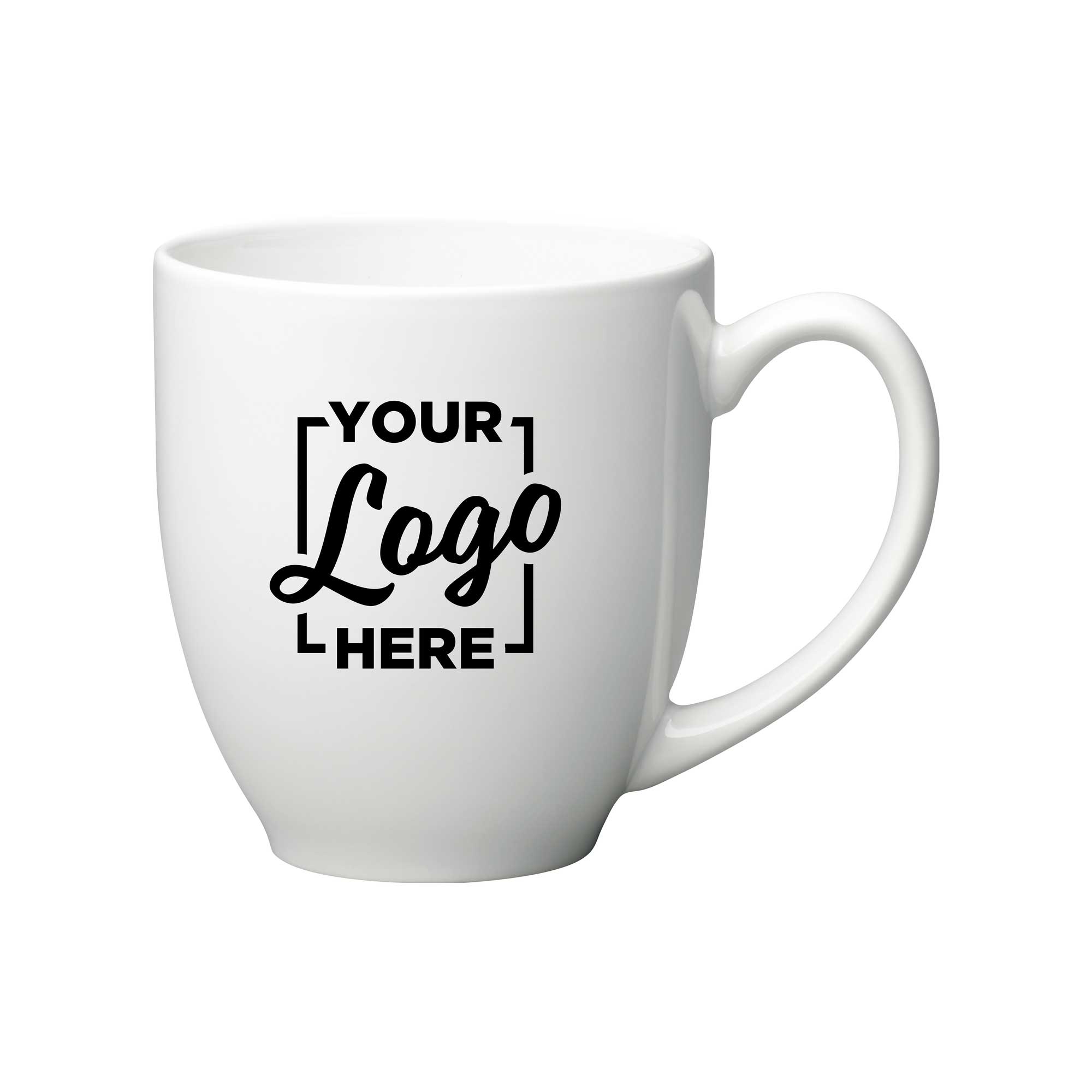 BGD Promo White Bistro Mug with 2 COLOR Custom Logo, 16 Ounce Capacity -- 144 per case