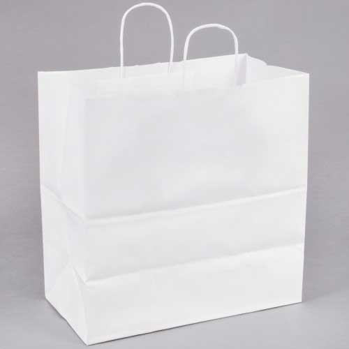 Duro White Virgin Paper Shopping Bag with Twisted Handle, 13 x 7 x 13 inch -- 250 per case