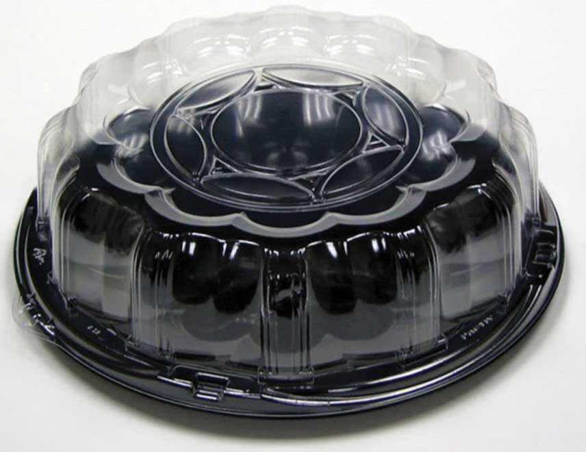 Pactiv HIPS Smart Lock Black Base Flat Tray with Clear Lid, 12 inch -- 25 per case