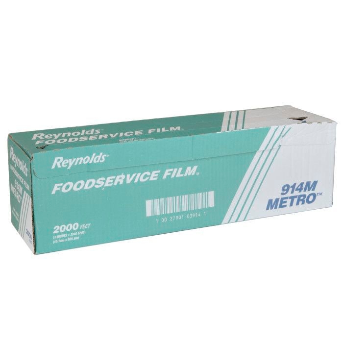 Reynolds Metro Food Service Plastic Film Wrap with Metal Serrated Cutter, 18 inch x 2000 Feet