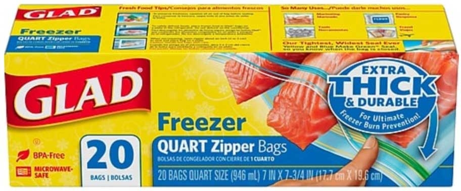 Glad Zipper Freezer Bag, 1 Quart -- 180 per case
