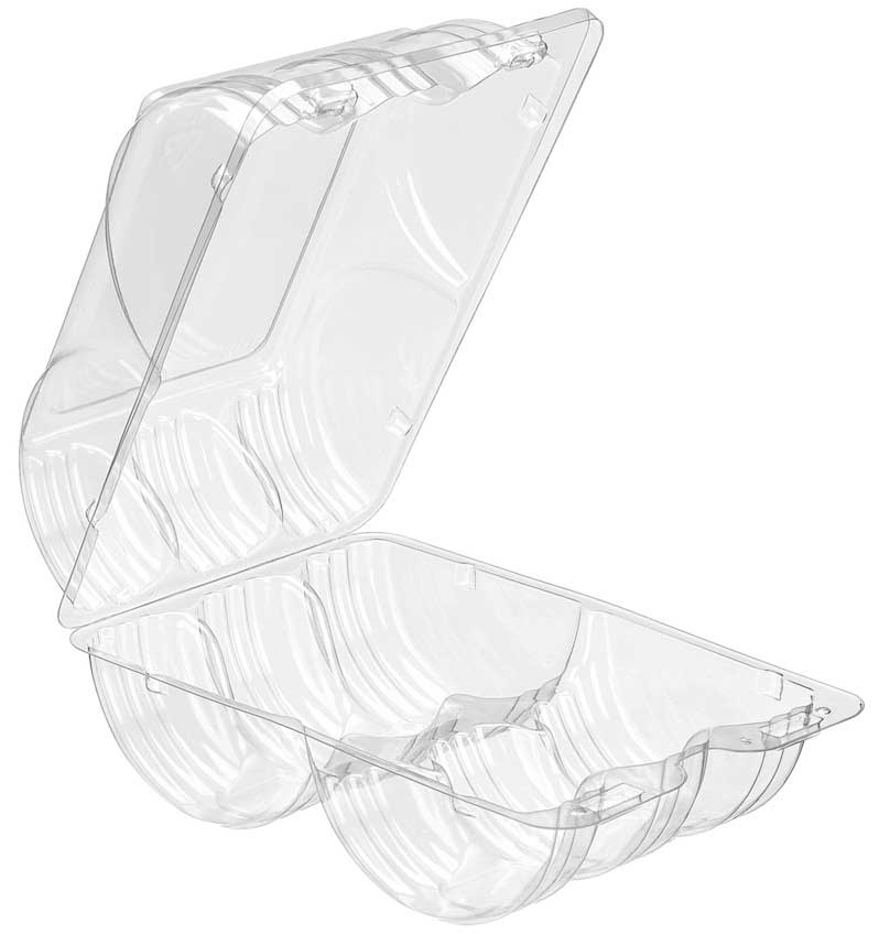 Inline Plastics Clear 6 Compartment Hinged Donut Container, 8.25 x 5 x 3.25 inch -- 192 per case