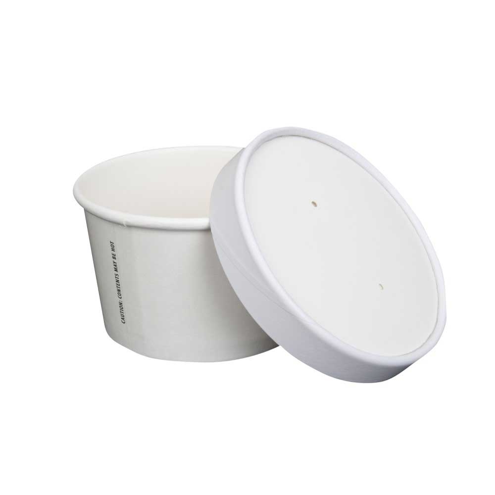 Prime Source White Paper Food Cup with Lid, 8 Ounce Capacity -- 250 per case