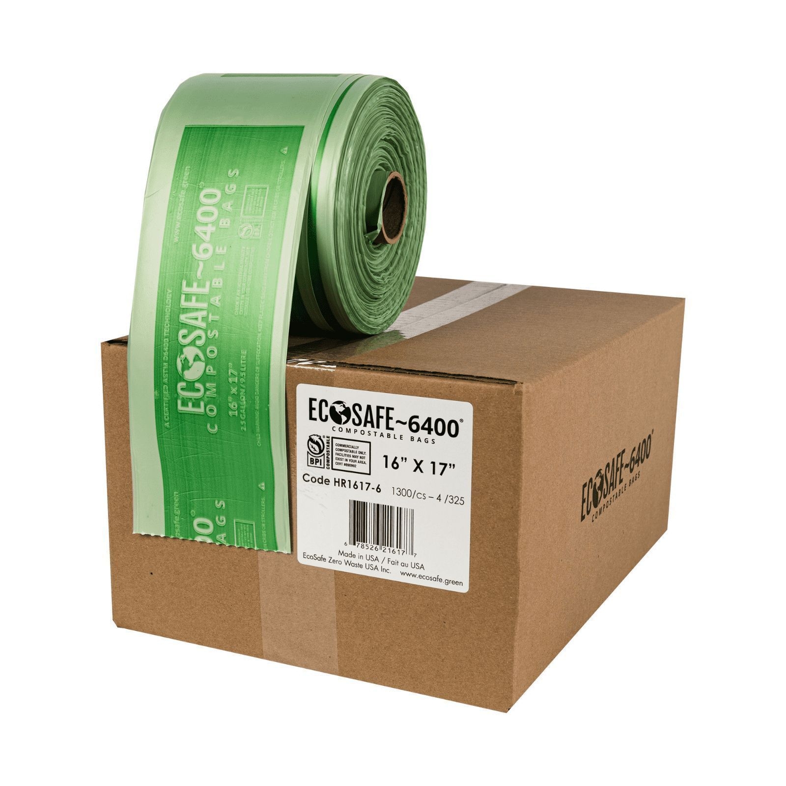 EcoSafe 0.6 Mil Cored Compostable Can Liner, 16 x 17 inch -- 1300 per case.