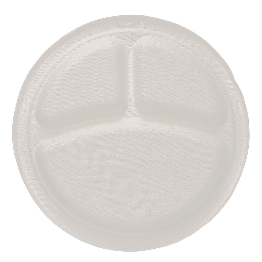 EcoSystems White 3 Compartment Molded Fiber Plate, 9 inch -- 500 per case