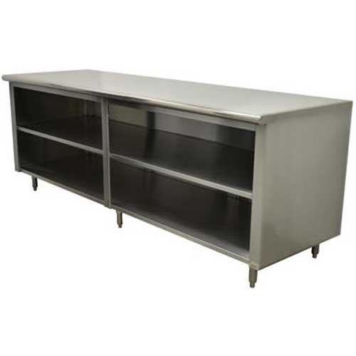 Stainless Steel Flat Top Enclosed Base Work Table - Open Base With Midshelf, 24X36 inch.