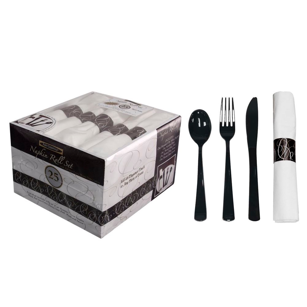 Northwest Enterprises Party Essentials Napkin Roll with Heavy Duty Cutlery Box Set -- 150 set per case