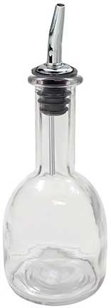 Tablecraft Clear Glass Round Oil Bottle with Stainless Steel Pourer, 10 Ounce Capacity -- 12 per case