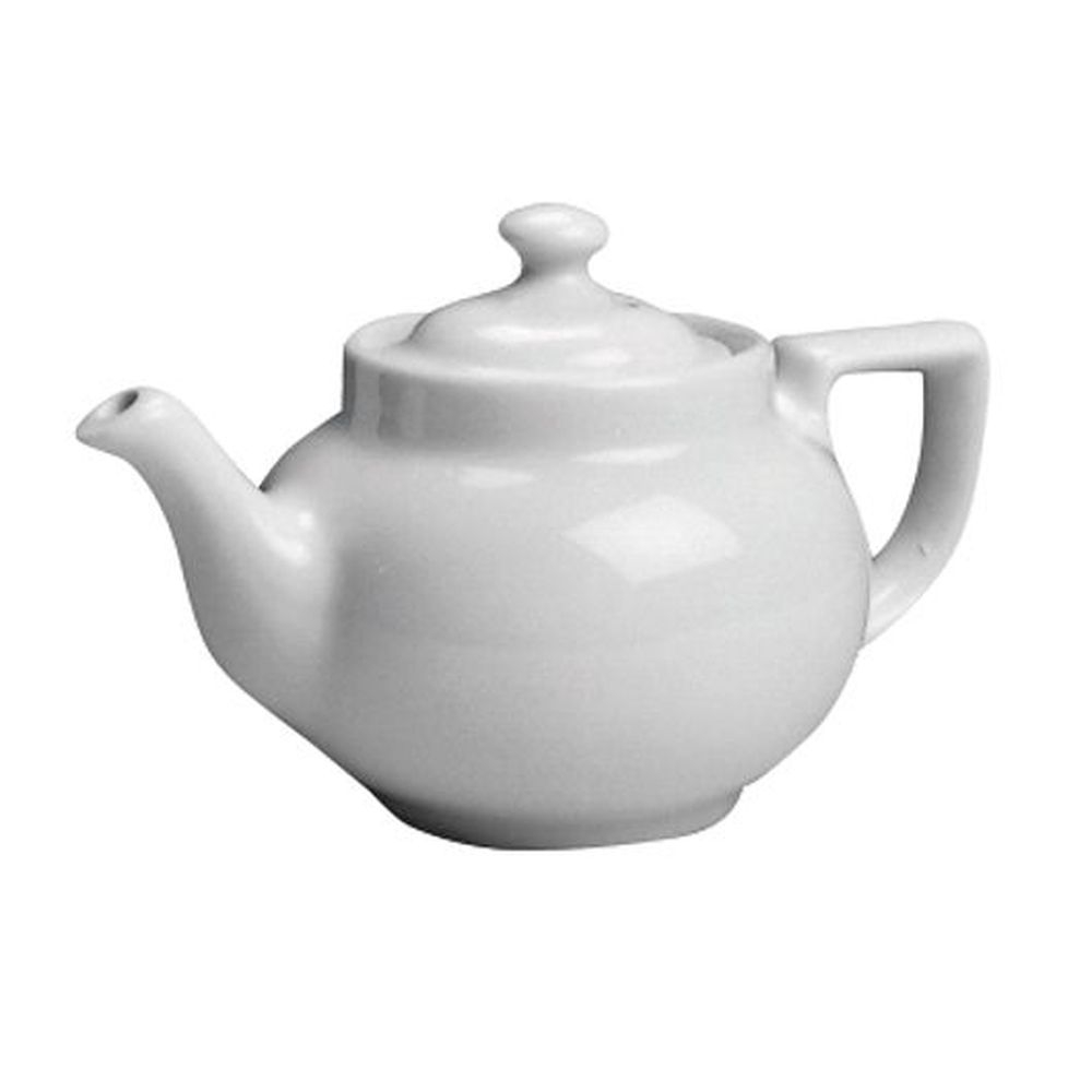 White 16 Ounce Boston Teapot with Knob Cover, 12 count