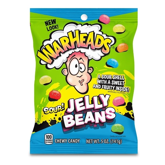 Warheads Sour Jelly Beans, 5 Ounce Peg Bag -- 12 per case