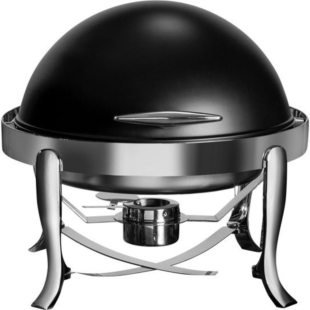 Roll Top Matte Black Round Chafer with 6 Liter Food Pan