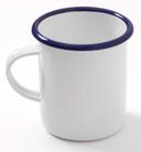 American Metalcraft White with Blue Rim Enamel Mug with Handle, 16 Ounce