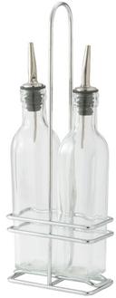 Winco Oil/Vinegar Cruet Set with Chrome Plated Rack and Two Bottles -- 1 set