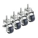 Krowne 4 inch Overall M14 x 2.0 Metric Threaded Stem Caster with Side Brake and 3 inch Wheel, set of 4