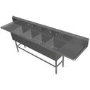 John Boos 16 Gauge Stainless Steel Four Bowl Sink with 18 inch Left and Right Drainboard, 111 1/4 x 23 1/2 inch.