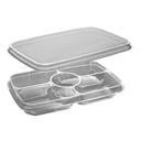 PET 48 Ounce Clear Rectangular 4 Compartment Tray with Dip Cup and Flat Lid